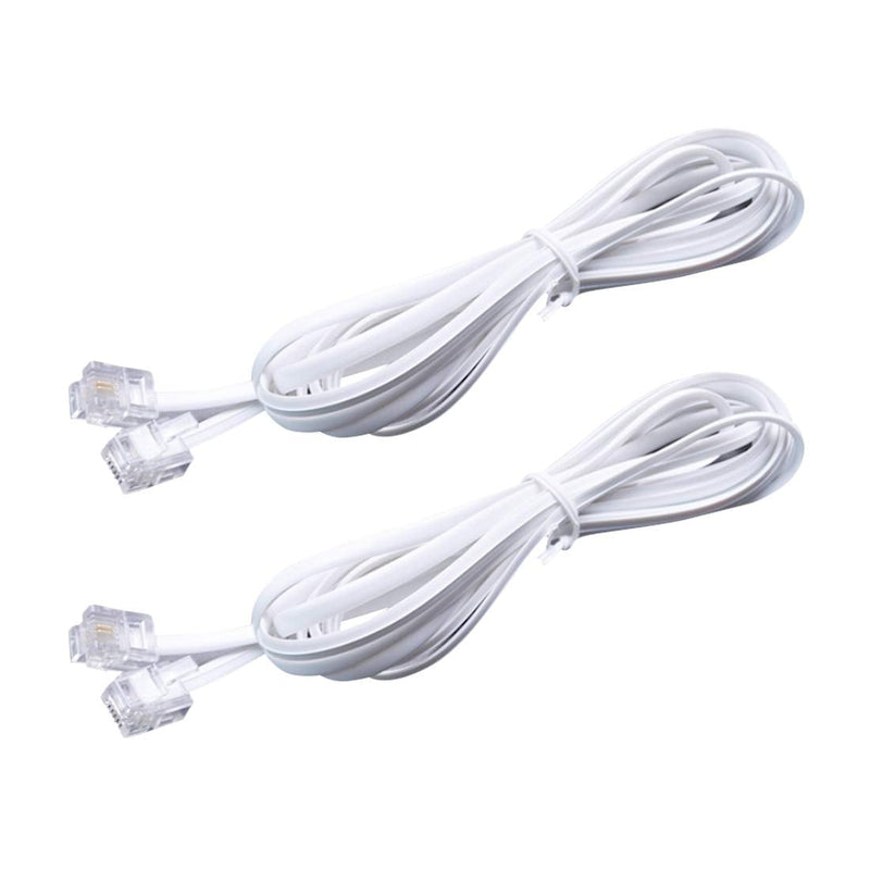 [Australia - AusPower] - White 15-Feet Telephone Extension Cord Cable Male to Male RJ11 6P2C Pin Plug Line Wire Landline Telephone Phone Fax Modem (2 of Pack) 