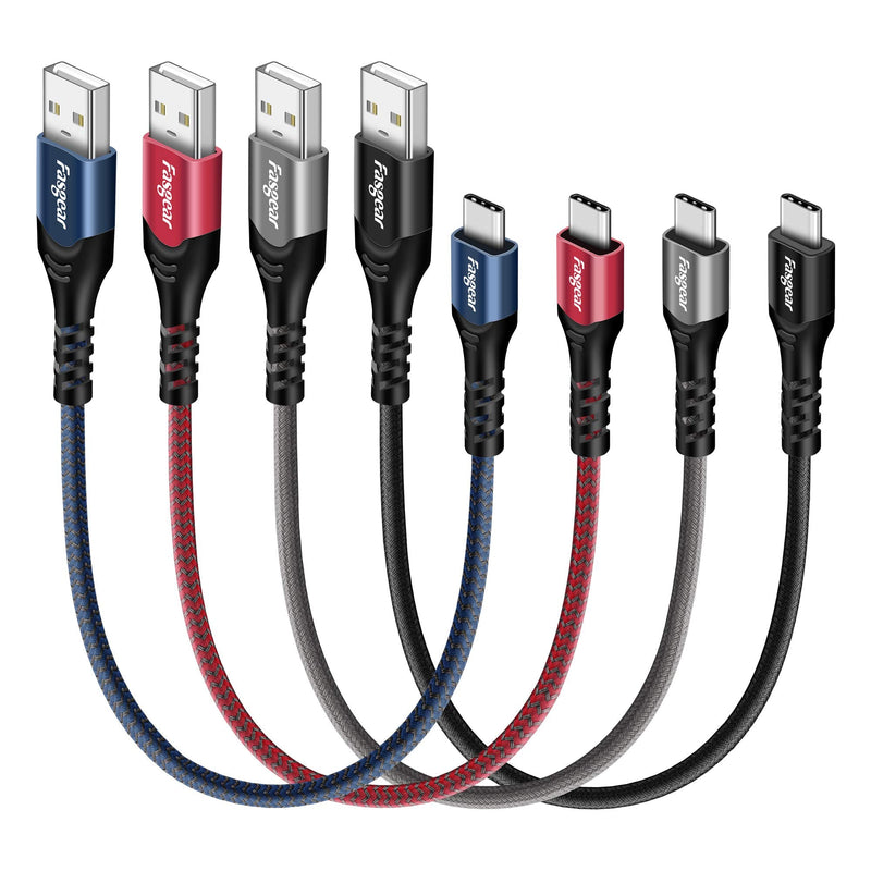 [Australia - AusPower] - USB C Cables 1ft, 4 Pack Fasgear Short Fast Charging USB A to Type C 2.0 Charger Cords Braided Compatible for Sam-Sung Galaxy S21 Ultra Note 20 S10 Plus S8 A10e,Nexus 6P,One-Plus 2,Huawei P40 1ft (30cm) Black,Blue,Gray,Red 