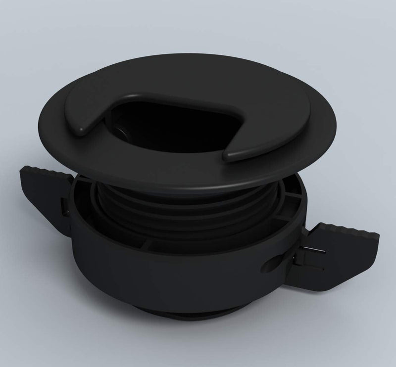 [Australia - AusPower] - Twist Lock Grommet (Black) Cable, Wire, Cord Management - Self Locking Grommet with Cover for Walls, Ceilings, Desks, Used for All Surfaces 3/8” to 1” Thick, Made in USA Black 