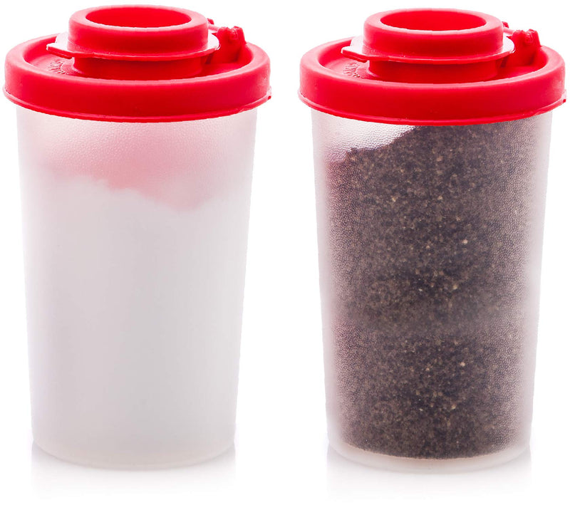[Australia - AusPower] - Salt and Pepper Shakers Moisture Proof Set of 2 Large Salt Shaker to go Camping Picnic Outdoors Kitchen Lunch Boxes Travel Spice Set Clear with Red Covers Lids Plastic Airtight Spice Jar Dispenser 