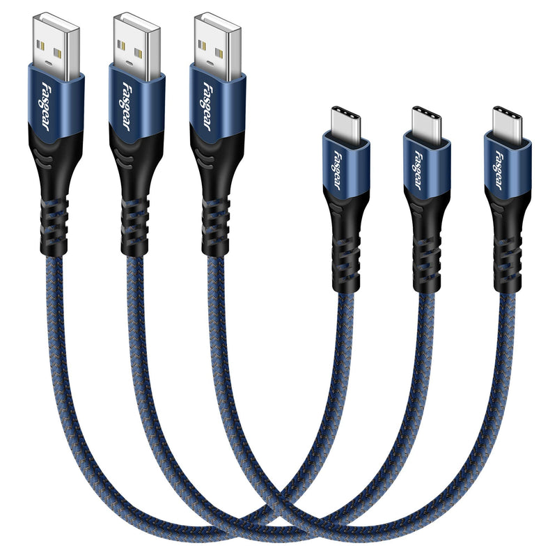 [Australia - AusPower] - USB C Short Cable - 3 Pack Fasgear 1ft Fast Charging Braided Type C to USB A Cord Compatible for Sam-Sung Galaxy S21 Ultra/S20/Note 10/S9/S8|Moto G7,Oneplus 3,Huawei & Andriod Smartphones, Blue 1ft (30cm) 