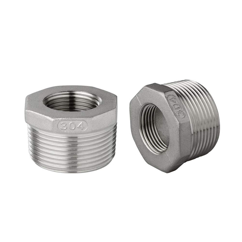 [Australia - AusPower] - Quickun Stainless Steel Reducing Hex Bushing, 1/2" Male NPT to 1/4" Female NPT, Reducer Bushing Pipe Hose Fitting ( Pack of 2) 1/2" x 1/4" 