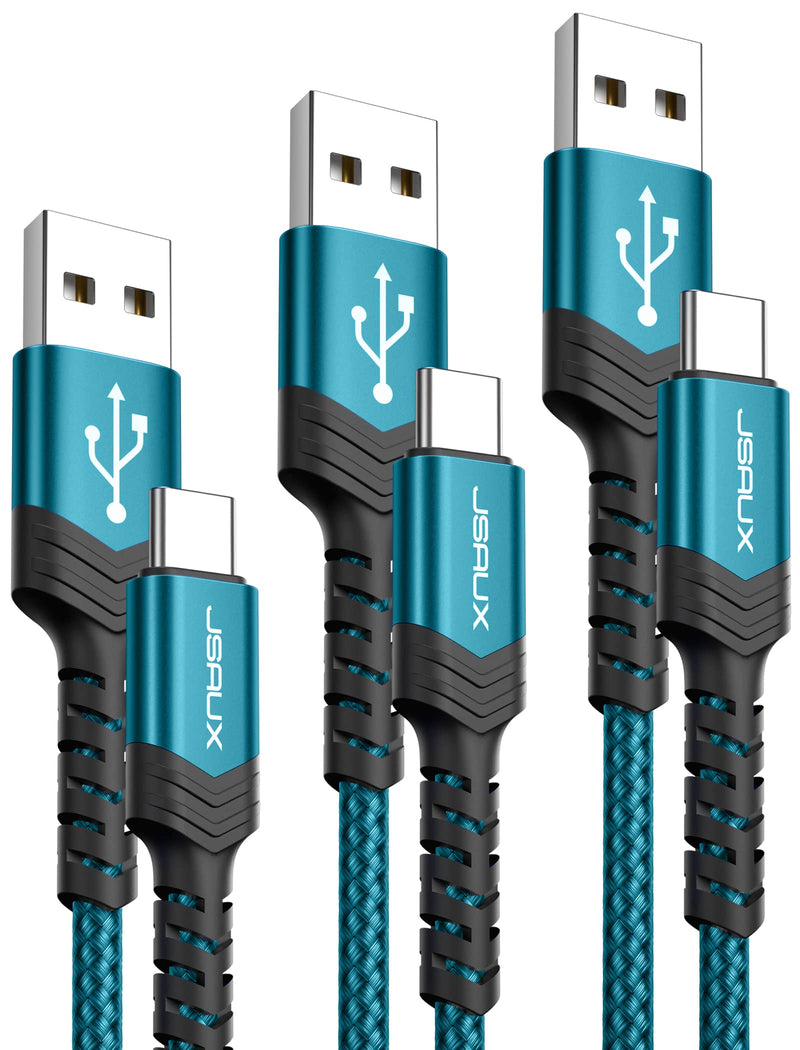 [Australia - AusPower] - USB-C Cable 3A Fast Charging, JSAUX 3-Pack (10ft+6.6ft+3.3ft)USB A to Type C Charge Nylon Braided Cord Compatible with Samsung Galaxy S20 S10 S9 S8 Plus Note 10 9 8,PS5 Controller,USB C Charger(Green) 3.3ft+6.6ft+10ft Green 