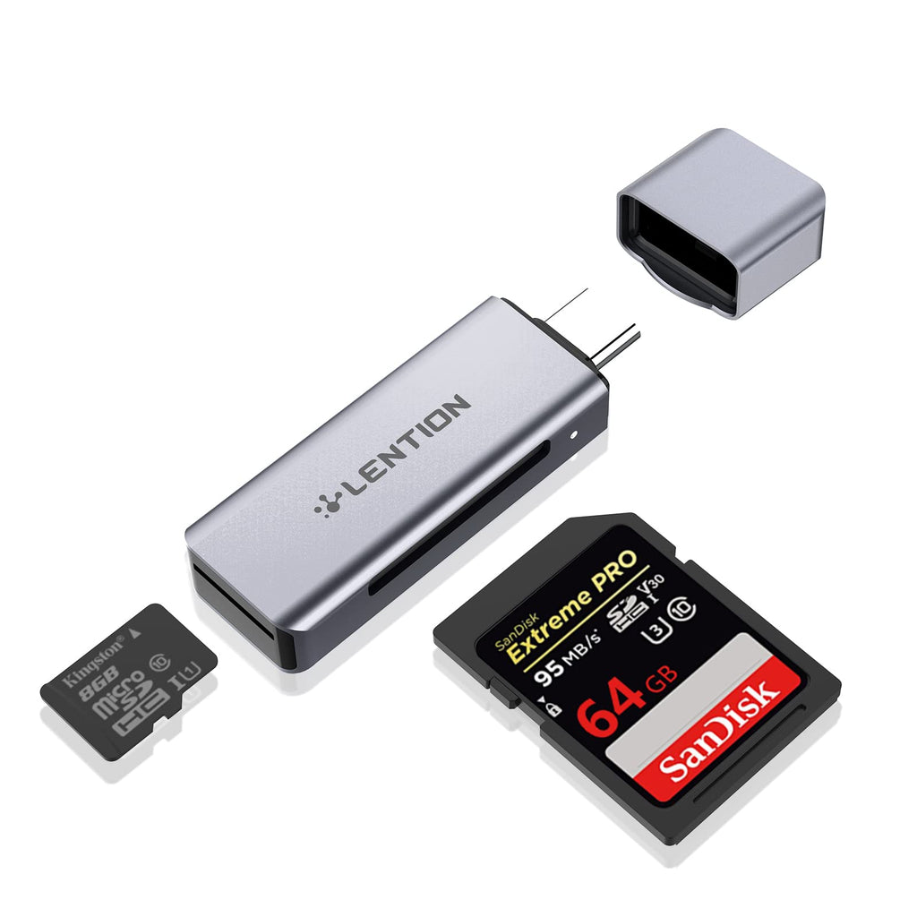 [Australia - AusPower] - LENTION USB C to SD/Micro SD Card Reader, Type C SD 3.0 Card Adapter Compatible 2021-2016 MacBook Pro 13/15/16, New Mac Air/iPad Pro/Surface, Samsung S20/S10/S9/S8/Plus/Note, More (CB-C7, Space Gray) 