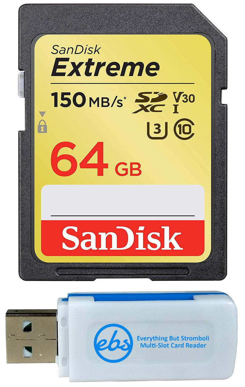 [Australia - AusPower] - SanDisk 64GB SDXC SD Extreme Memory Card Bundle (SDSDXV6-064G-GNCIN) Works with Canon PowerShot G7 X Mark III, G5 X Mark II Digital DSLR Camera Plus (1) Everything But Stromboli (TM) Card Reader 