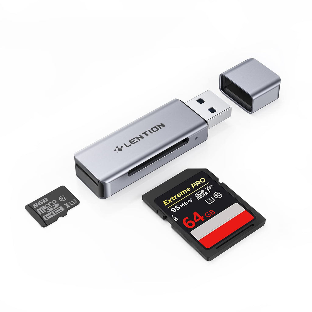 [Australia - AusPower] - LENTION USB 3.0 Type A to SD/Micro SD Card Reader, SD 3.0 Card Adapter for SD/SDXC/SDHC, Micro SD/Micro SDXC/Micro SDHC Cards Compatible MacBook Pro/Air, Surface, Chromebook, More (CB-H7, Space Gray) 