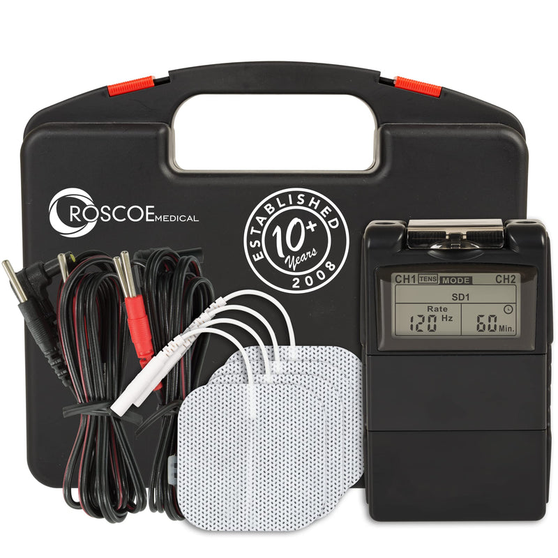 [Australia - AusPower] - Roscoe Medical TENS Unit and EMS Muscle Stimulator - OTC TENS Machine for Back Pain Relief, Lower Back Pain Relief, Neck Pain, or Sciatica Pain Relief, Clinical Strength Stim Machine 