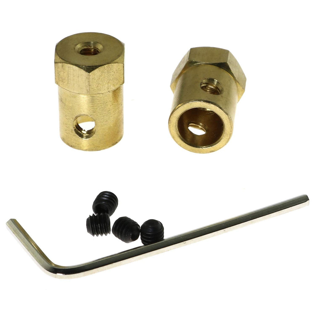 [Australia - AusPower] - RuiLing 2pcs 8mm Hex Brass Shaft Coupling with 1pcs M4 Mini Hex Wrench and 4pcs M4 Fastening Screw Metal Axis Bearing Fittings DIY Model Accessory Shaft Hexagonal Coupler Motor Connector 