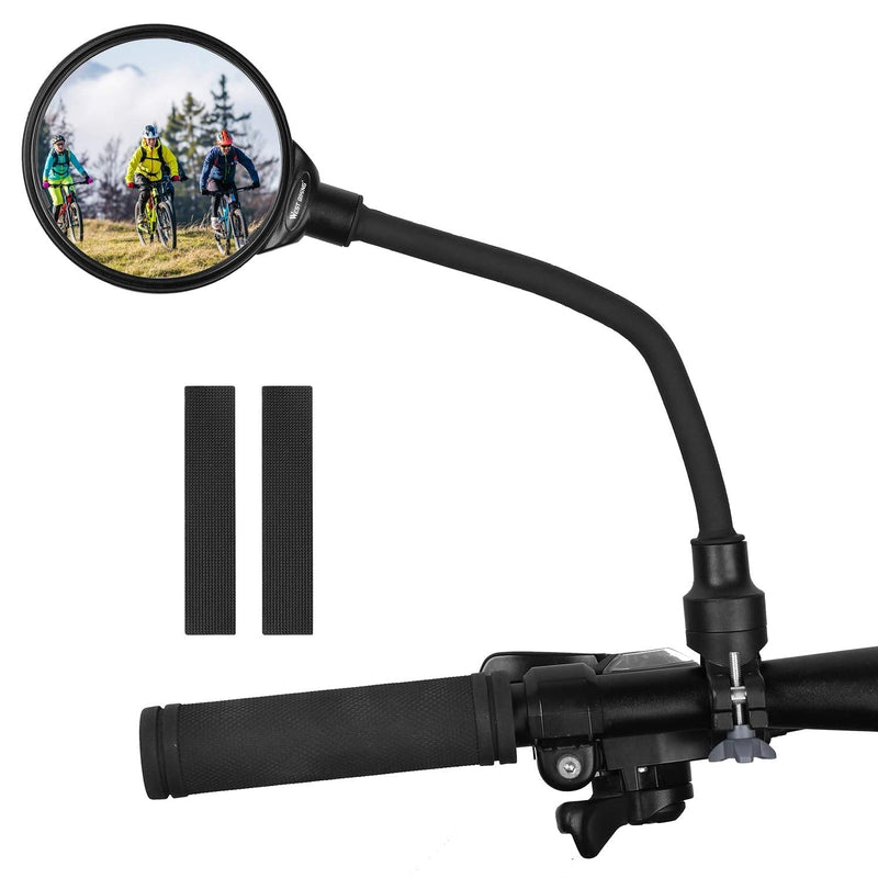 [Australia - AusPower] - West Biking Bike Mirror Handlebar Mount, Adjustable Rotatable Bicycle Rear View Glass Mirror, Wide Angle Acrylic Convex Safety Mirror for Mountain Road Bike Black - 1 Piece Convex Mirror 