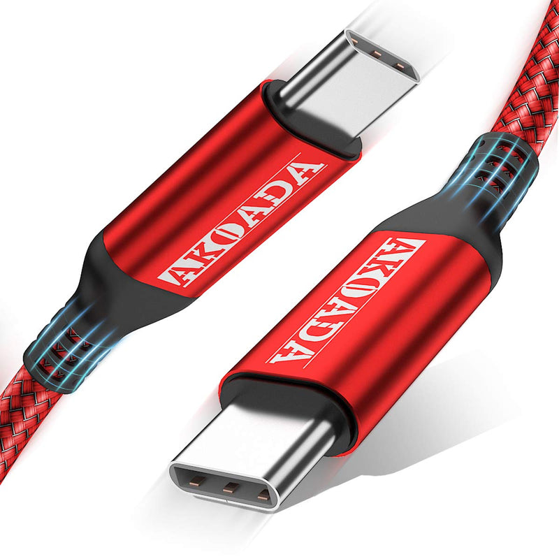 [Australia - AusPower] - AkoaDa USB-C to USB-C 100W Cable 10ft,USB C Braided Fast Charging Cable Compatible with MacBook Pro 2020/2019/2018, iPad Pro 2020/2019/2018,Samsung Galaxy S21, Dell XPS 13/15 and Type-C Laptops (Red) Red 