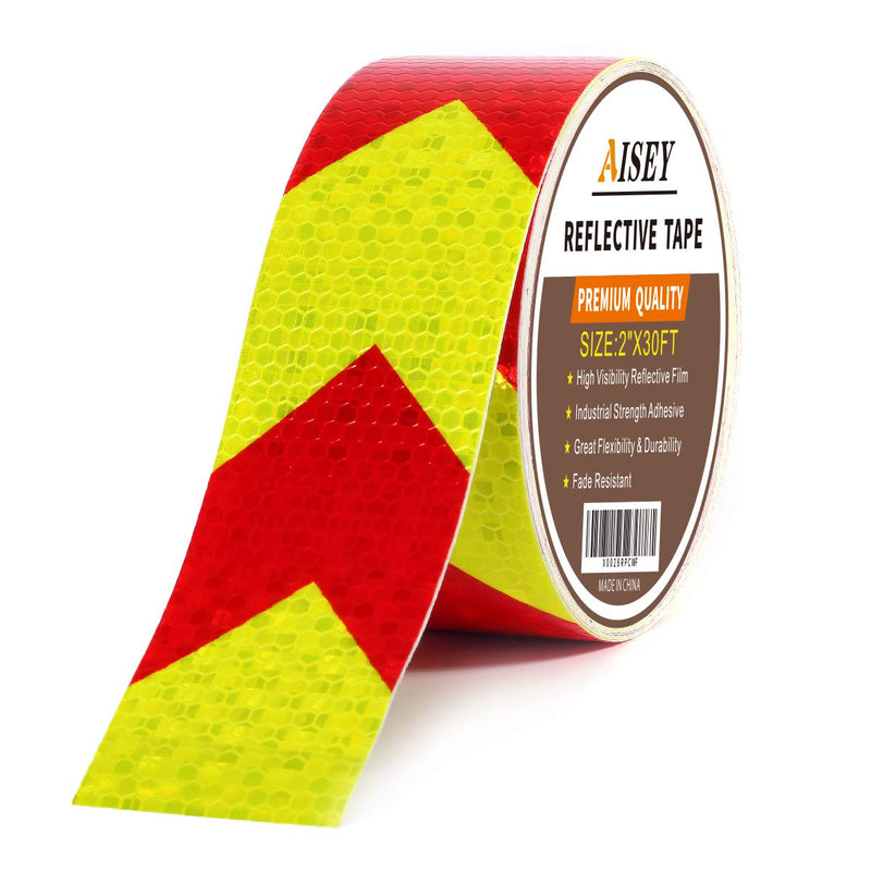 [Australia - AusPower] - Reflective Tape Waterproof High Visibility Red & Yellow, Industrial Marking Tape Heavy Duty Hazard Caution Warning Safety Adhesive Tape Outdoor 2 Inch by 30 Feet 2" X 30FT 