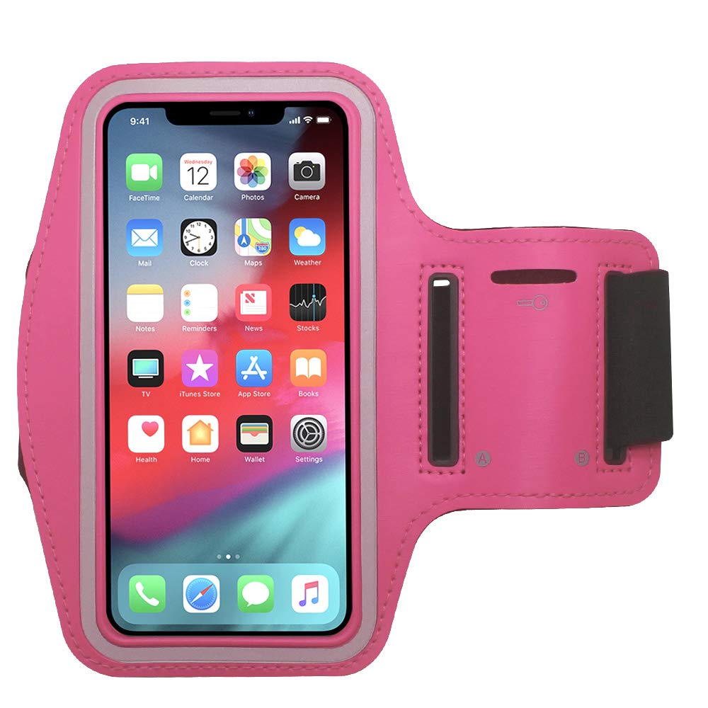 [Australia - AusPower] - Water Resistant Cell Phone Armband Running Sports Case for iPhone Xs, X, 8, 7, 6S, 6, SE, 5S, 5C, 5, iPod Touch - Adjustable Band, Reflective with Screen Protection (Pink) Pink 