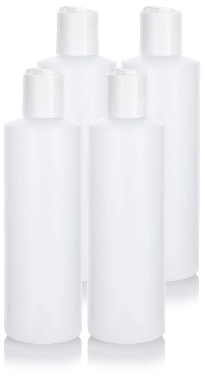 [Australia - AusPower] - 8 oz Clear Natural Refillable Plastic Squeeze Bottle with White Disc Cap - (4 Pack) 