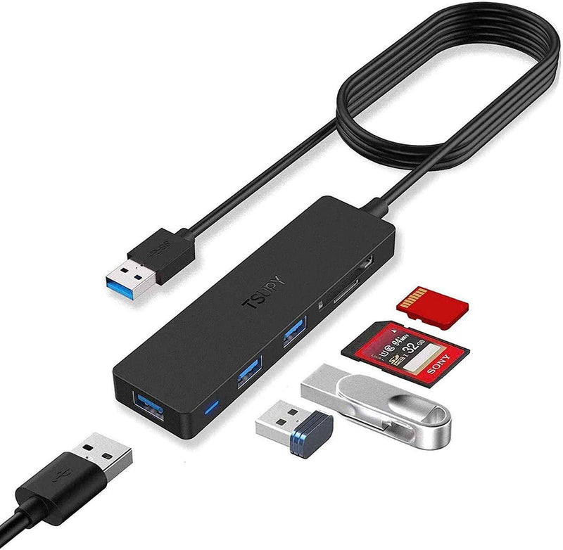[Australia - AusPower] - TSUPY USB 3.0 Hub Multi USB Data HUB with 4ft/48inch Extended Cable,SD/TF Card Reader & 3 USB 3.0 Ports Compatible for PC, Laptops, Surface Pro, MacBook, Mac Mini, iMac Pro 