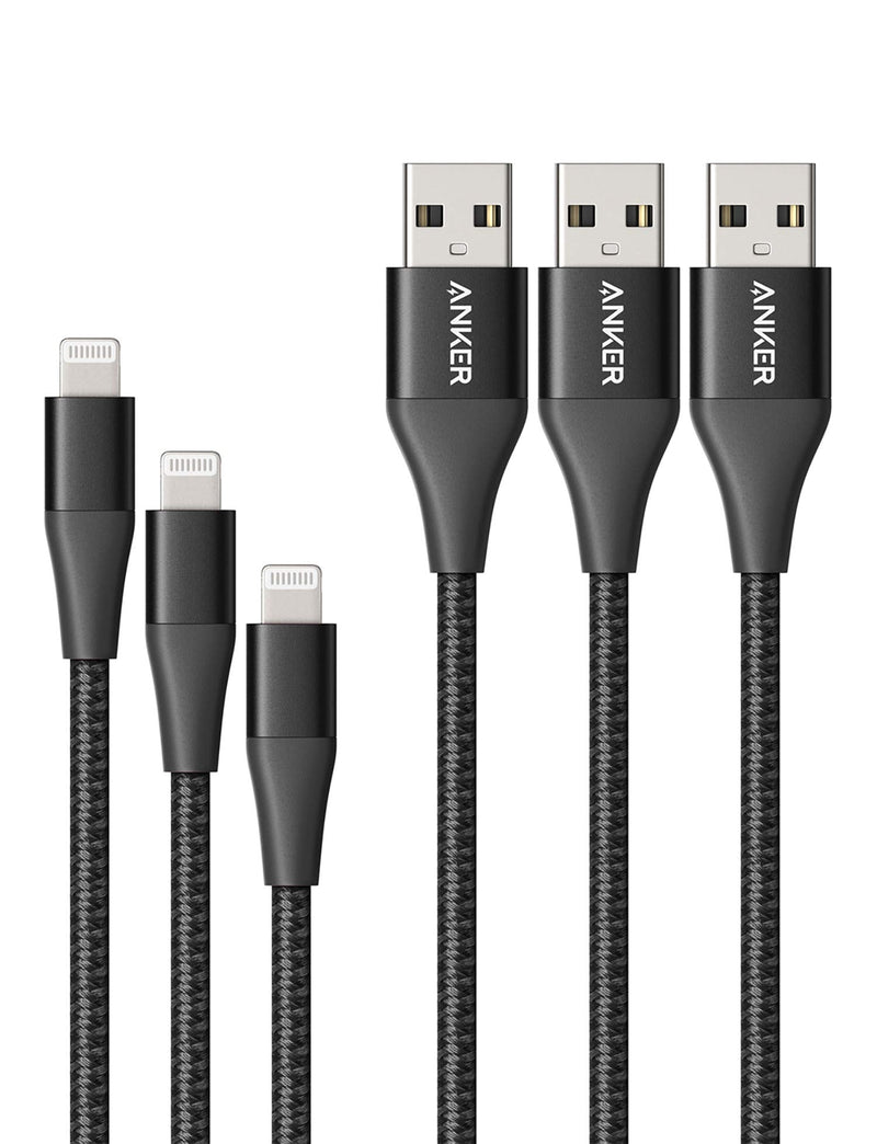 [Australia - AusPower] - Anker Powerline+ II Lightning Cable 3-Pack (3ft, 6ft, 10ft), MFi Certified for Flawless Compatibility with iPhone 11/11 Pro / 11 Pro Max/Xs/XS Max/XR/X / 8/8 Plus / 7 and More (Black) 