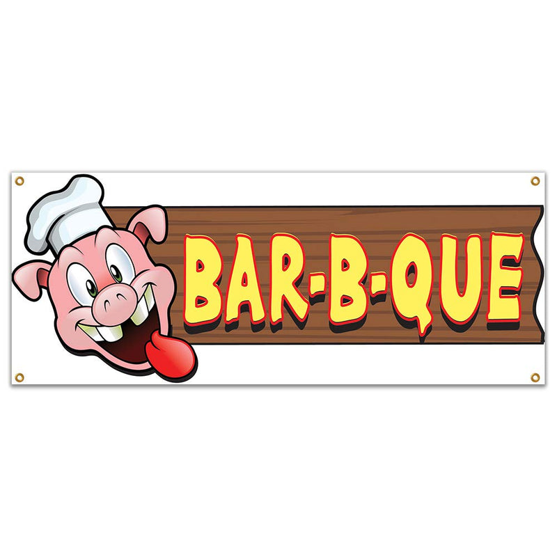 [Australia - AusPower] - SignMission Bar-B-Que Pig Sign 48" Banner Concession Stand Food Truck Single Sided, Size: 18" X 48" 