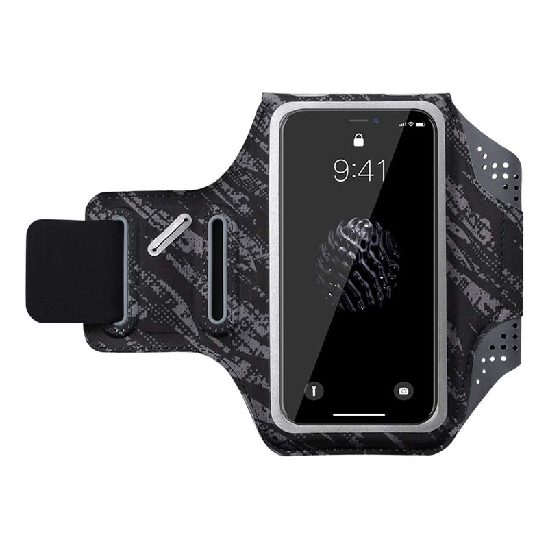 [Australia - AusPower] - FITRISING Water Resistant Cell Phone Running Armband Fits iPhone Xs Max, XR, 8 7 6s 6 Plus, Fully Touchable Screen Cover with Adjustable Elastic Band, for Walking, Hiking, Cycling B: Black 