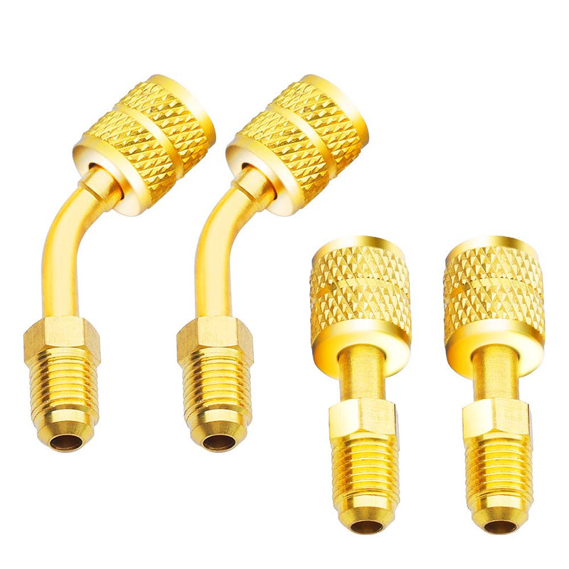 [Australia - AusPower] - R410A Adapter 5/16 inches SAE Female to 1/4 inches SAE Male Flare for Air Conditioners HVAC, 2 Straight Adapter + 2 Angled Adapter 