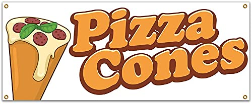 [Australia - AusPower] - SignMission Pizza Cones 48" Banner Concession Stand Food Truck Single Sided, Size: 18" X 48" 