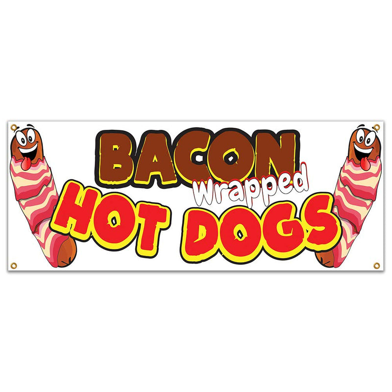 [Australia - AusPower] - SignMission Bacon Wrapped Hot Dogs 48" Banner Concession Stand Food Truck Single Sided, Size: 18" X 48" 