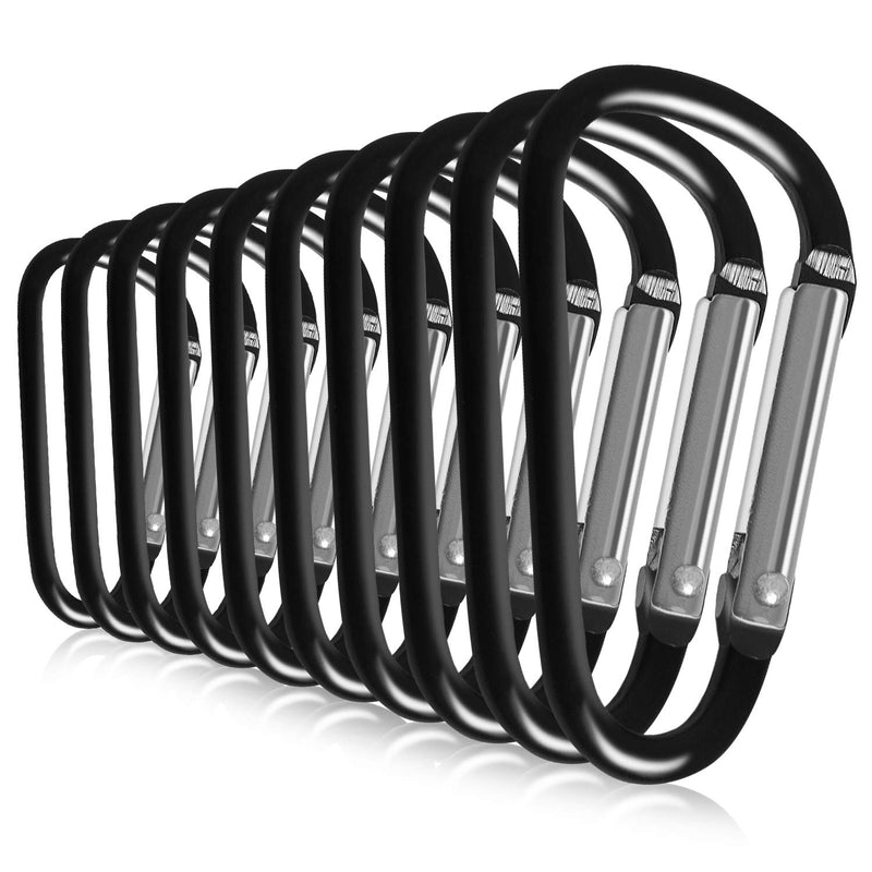 [Australia - AusPower] - UPINS 100 Pcs Aluminum Carabiner Caribeaner Keychain Clips Bulk Black Small Caribeener Clips, D Shape Key Chain Rings 
