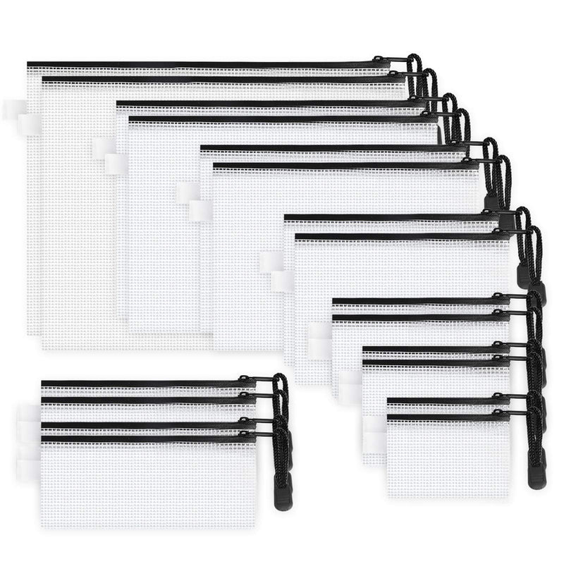 [Australia - AusPower] - JARLINK 18 Pack 8 Sizes Zipper Mesh Pouch, Waterproof Zipper File Bags Document Pouch Multipurpose Travel Bags for Office Supplies Cosmetics Travel Accessories black 