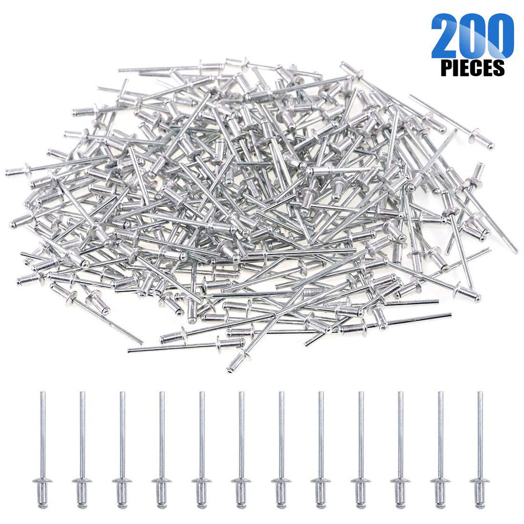 [Australia - AusPower] - Glarks 120Pcs 1/8" x 1/4" Aluminum Body Steel Mandrel Dome Head Blind Rivets Set for Sheet Metal, Automotive, Railway, and Duct Work 1/8" x 1/4" (200pcs) 