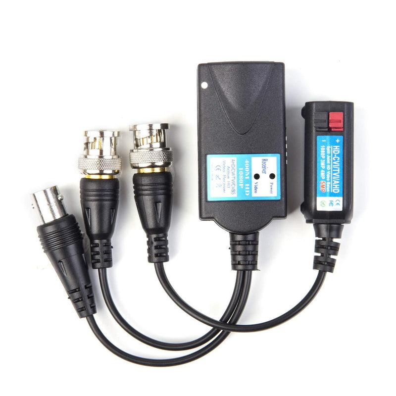 [Australia - AusPower] - Xenocam Mini CCTV BNC HD CVI/TVI/AHD/CVBS HD Active Video Balun Receiver Power Connector (1080P 400M) 5MP HD-CVI/TVI/AHD Video Balun Transmitter 1 Pair 