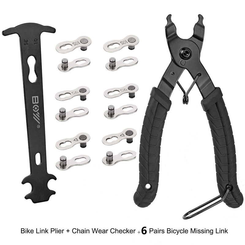 [Australia - AusPower] - Bike Link Plier + Chain Wear Gauge + 6 Pairs Bicycle Missing Link, Chain Plier Quick Link Plier for 6/7/8/9/10 Speed Chains Repair | Professional Bicycle Chain Tool Kit 