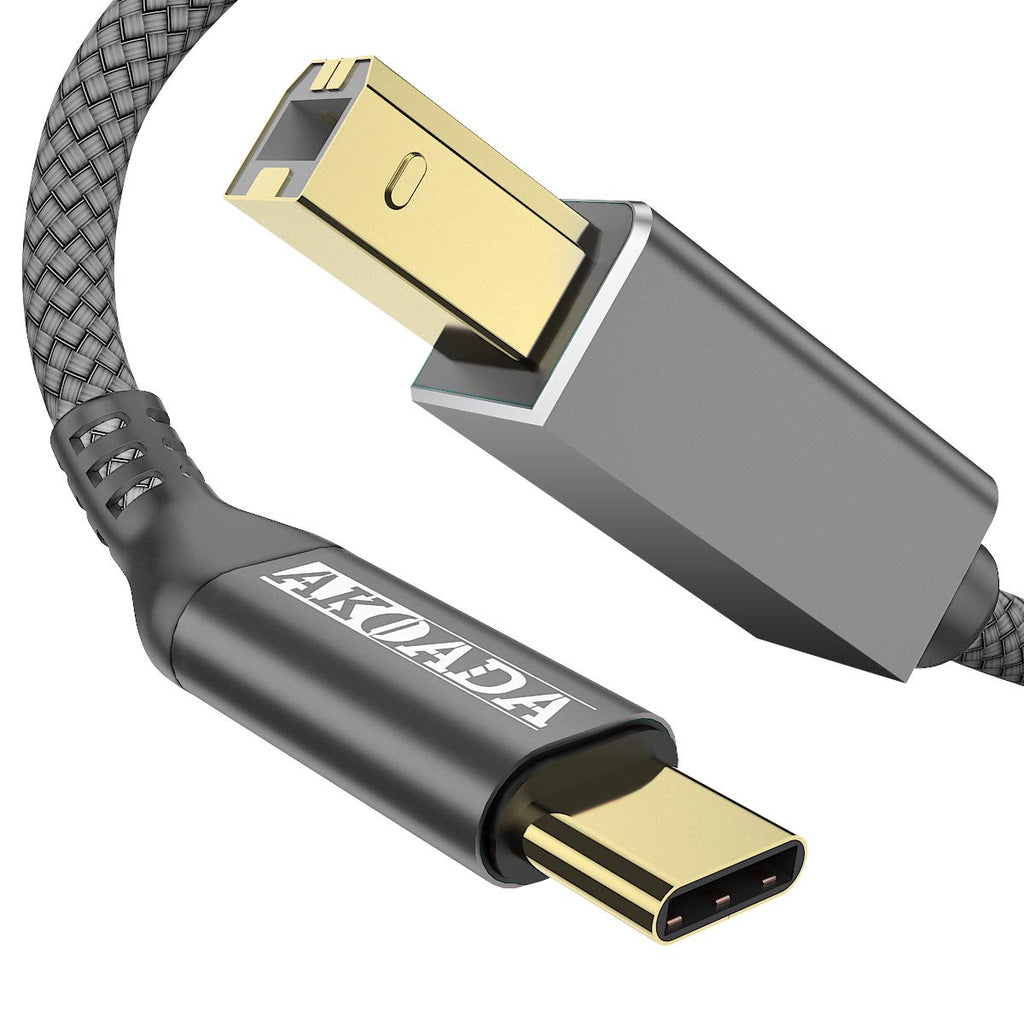 [Australia - AusPower] - USB C to Printer Cable, AkoaDa USB C to USB B Male Scanner Cord Compatible with DIMI, Google Chromebook Pixel, MacBook Pro, HP Canon Printers, iPad Pro and More Type-C Devices/Laptops(5ft Grey) 5ft 