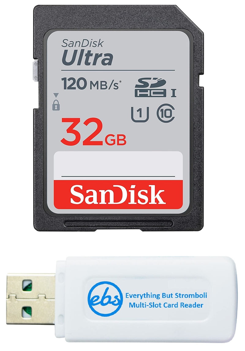 [Australia - AusPower] - SanDisk 32GB SDHC SD Ultra Memory Card Class 10 (SDSDUN4-032G-GN6IN) Works with Sony a7R IV (Sony a7r4) Mirrorless Digital Camera Bundle with (1) Everything But Stromboli Multi-Slot Card Reader 32GB Class 10 