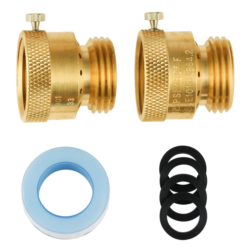 [Australia - AusPower] - SUNGATOR 2-Pack Vacuum Breaker Set, 3/4 Inch Anti-Siphon Hose Bib Valve for Garden Spigot, RV, Solid Brass Anti-Backflow Valve with Tape 