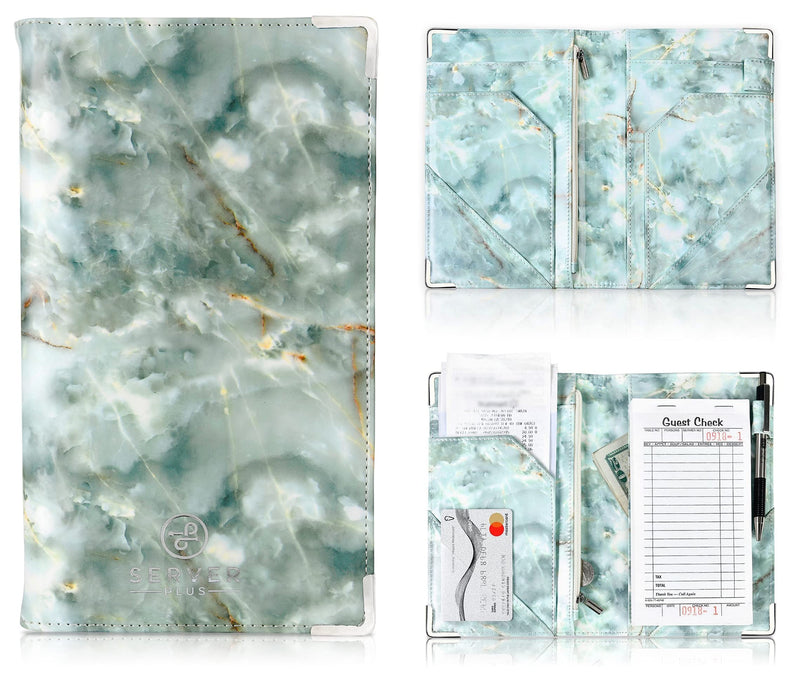 [Australia - AusPower] - Server Book by Server Plus - Server Books for Waitress with Zipper Money Pocket and Pen Holder. Anti Stain Server Books with Metal Corners that Holds Order Pads and Fits Apron. Teal Marble 
