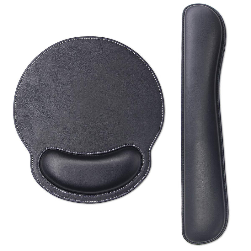 [Australia - AusPower] - RICHEN Ergonomic PU Leather Keyboard Wrist Rest and Mouse Pad with Wrist Support, Memory Foam Set for Computer/Laptop,Gaming and Office, Comfortable for Easy Typing & Pain Relief (PU Black) Pu Black 