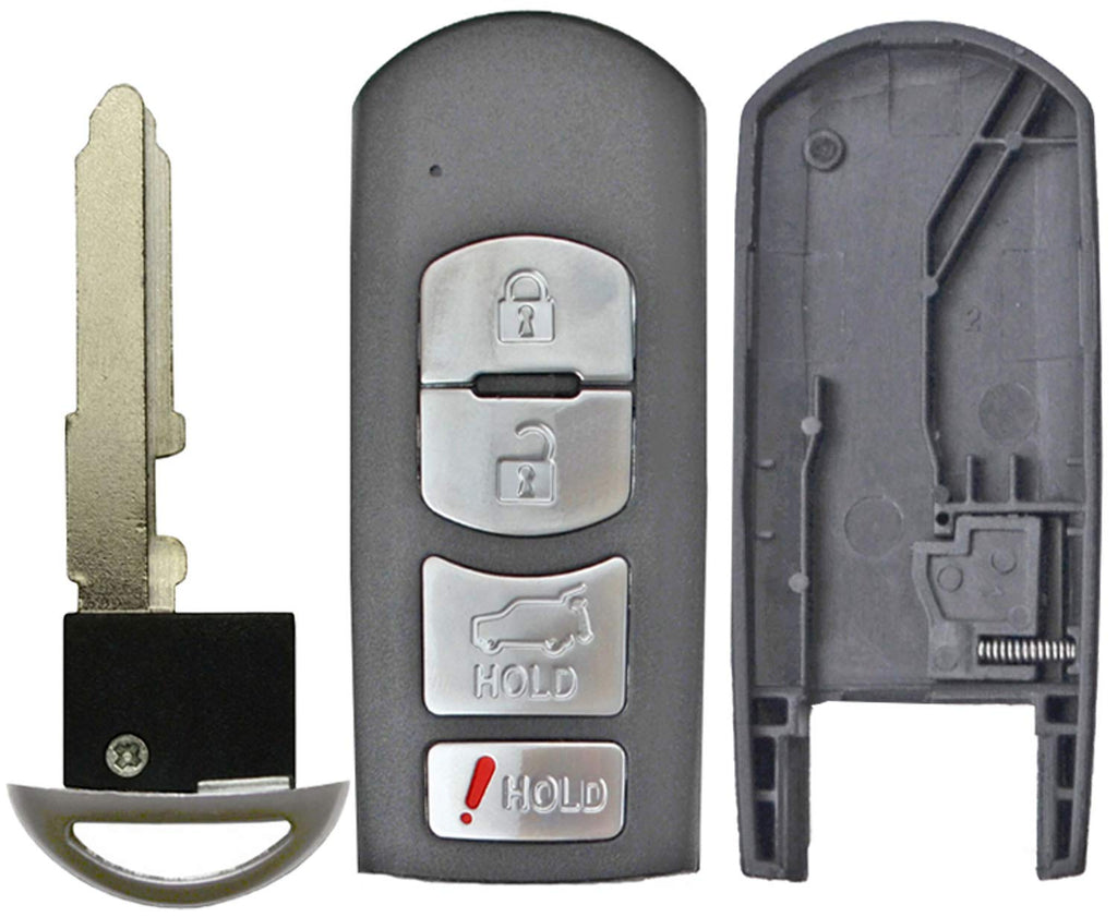 [Australia - AusPower] - QualityKeylessPlus Replacement Remote Case 4 Button Pad Uncut Insert Key Blade for Mazda Smart Proximity Fob FCC WAZX1T763SKE11A04 WAZSKE13D01 WAZSKE13D02 (1) 1 