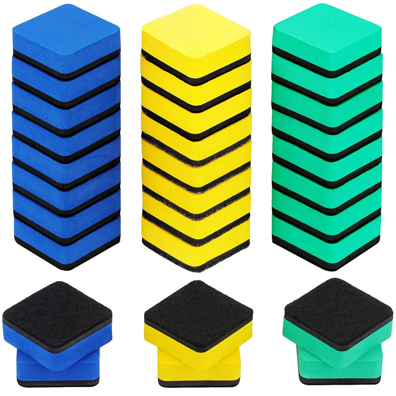 [Australia - AusPower] - 30 Pack Magnetic Whiteboard Dry Eraser Chalkboard Cleansers Wiper for Classroom Office (Yellow/Green/Blue) Yellow/Green/Blue 