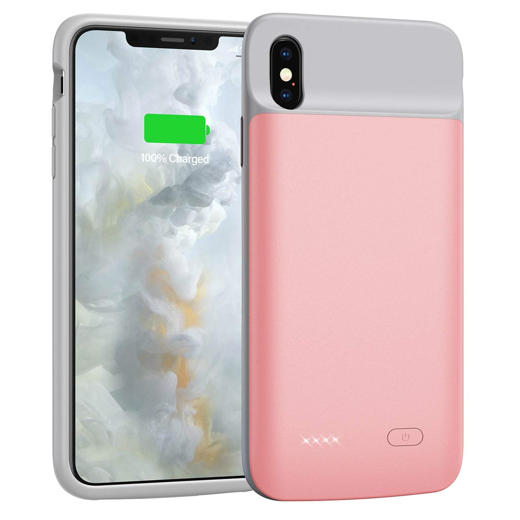 [Australia - AusPower] - Battery Case for iPhone X/Xs, 4100mAh Portable Protective Charging Case Extended Rechargeable Battery Pack Cover Charger Case for iPhone X/Xs (5.8 Inch) Pink Rose Gold 