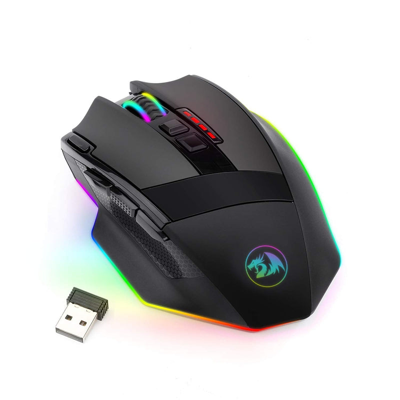 [Australia - AusPower] - Redragon M801 Gaming Mouse LED RGB Backlit MMO 9 Programmable Buttons Mouse with Macro Recording Side Buttons Rapid Fire Button 16000 DPI for Windows PC Gamer (Wireless, Black) Wireless 
