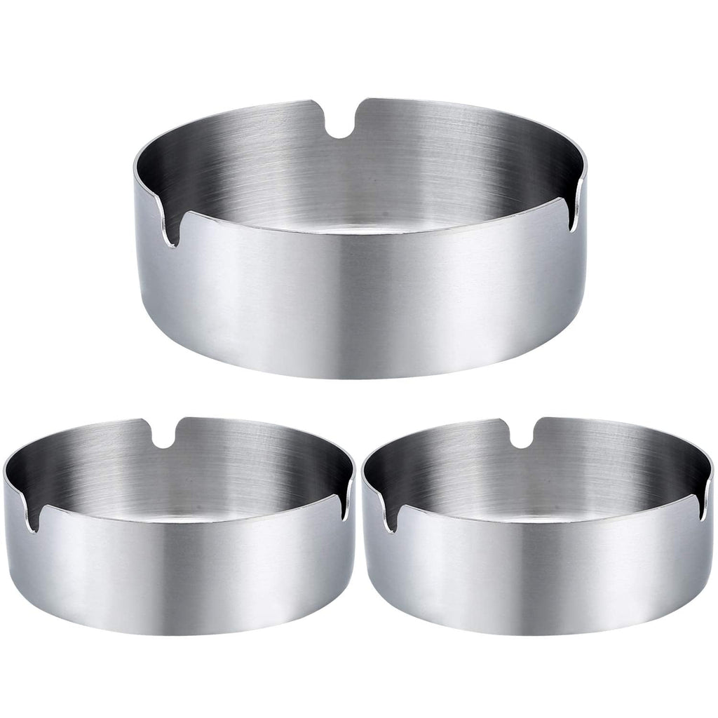 [Australia - AusPower] - Pack of 3 Cigar Ashtray Tabletop Round Stainless Steel Ash Tray Suitable for Cigarette Ash Holder for Home 