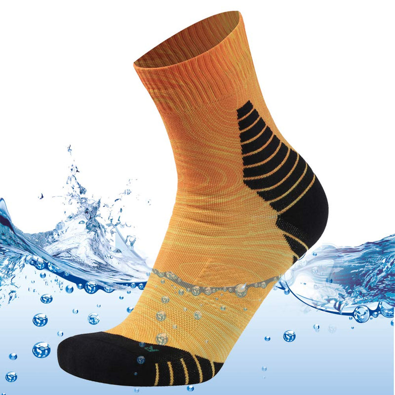 [Australia - AusPower] - MK MEIKAN 100% Waterproof Socks, Women Men Digital Printing Cushioned Running Hiking Skiing Cycling Socks 1 Pair Orange Small 