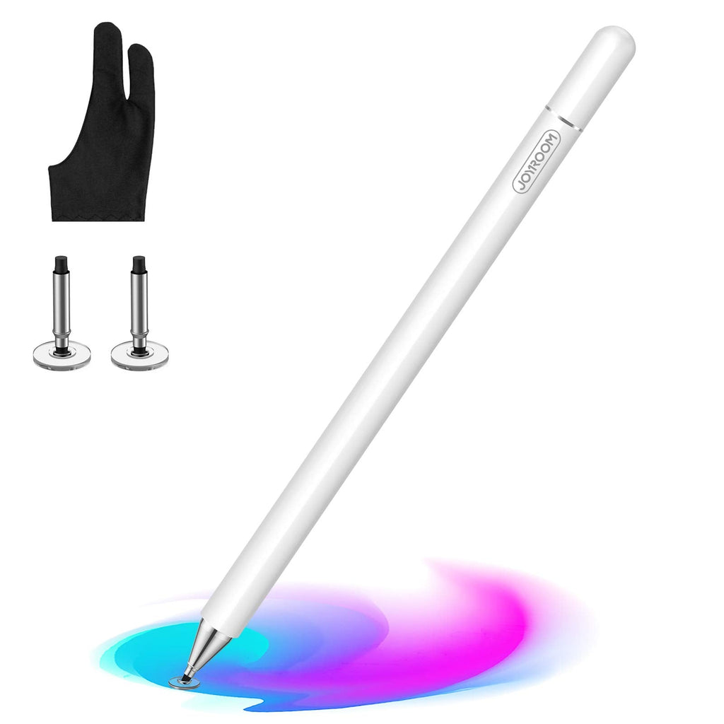 [Australia - AusPower] - joyroom iPad Pencil with Palm Rejection Glove, Capacitive Stylus Pen for Kid Student Drawing&Writing, Universal for iPad Pro/iPad 8th/7th/6th Generation/Mini/Air/iPhone/Android/Samsung/Surface(White) White 