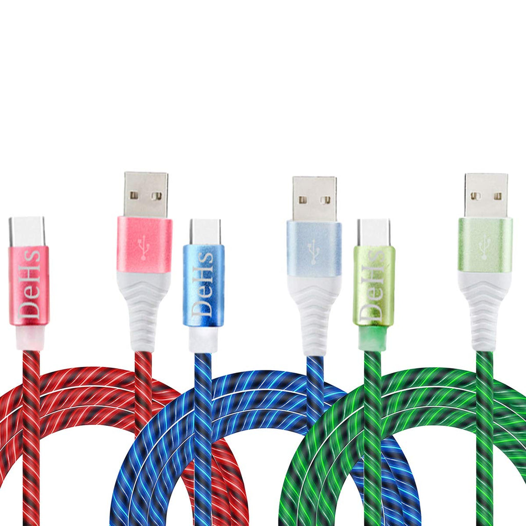 [Australia - AusPower] - SN-RIGGOR 3 Packs 3A Fast Charging Glow in the Dark Type C Cable Cord Led Light Up USB Type C Charging Cable Led Flowing USB C Charger Cord for Galaxy Note 20 Ultra/Note 10/Note 8/S10 (Blue/Green/Red) Blue/Green/Red 