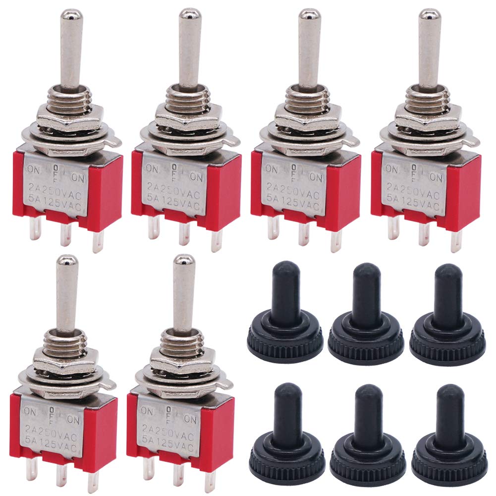[Australia - AusPower] - Twidec/6Pcs Mini Momentary Toggle Switch SPDT 3 Position 3 Pins (0N)-Off-(ON) Miniature Toggle Switch AC 5A/125V 2A/250V Car Boat Switches with Waterproof Cap MTS-123-MZ 3Pin（ON)-OFF-(ON) 