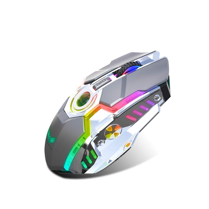 [Australia - AusPower] - Rechargeable 2.4G Wireless Gaming Mice with USB Receiver and RGB Colors Backlit for Laptop,Computer PC and MacBook(Gray) Gray 