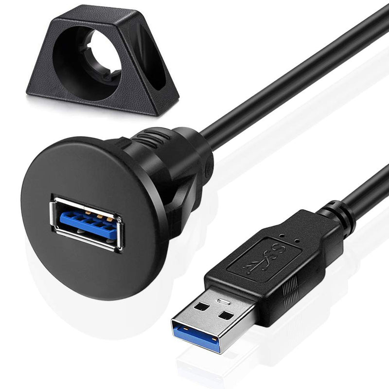 [Australia - AusPower] - Small USB 3.0 Male to Female AUX Flush Panel Mount Extension Cable for Car Truck Boat Motorcycle Dashboard 6ft 6 feet 