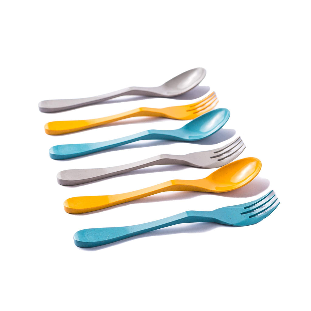 [Australia - AusPower] - Knork Eco Astrik Plant Based Travel Set, 6 Piece Utensil (3 eco Forks, 3 eco Spoons), Blue, Orange, Gray 6 Piece Utensil Set (3 eco forks, 3 eco spoons) 