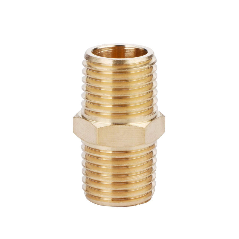 [Australia - AusPower] - U.S. Solid Brass Pipe Fitting, Hex Nipple, 1/4" x 1/4" NPT Male Pipe Adapter 1/4"-1/4" NPT Male, 1 pcs 