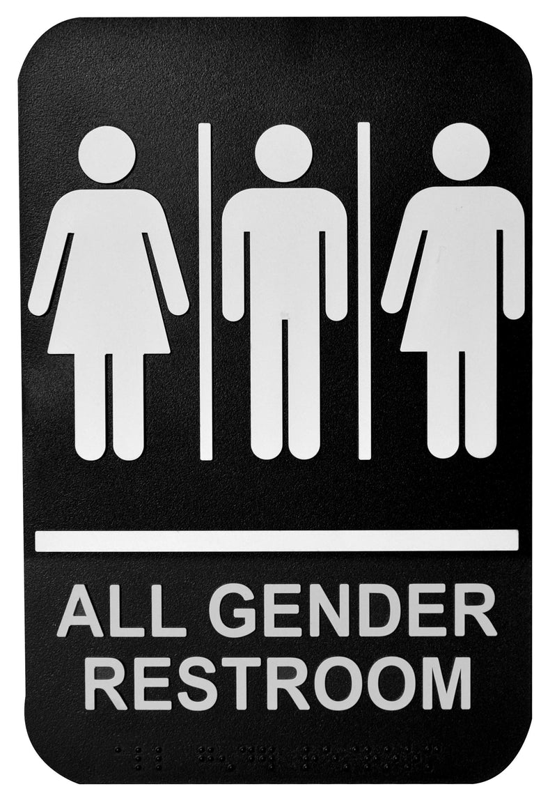 [Australia - AusPower] - Gender Neutral Sign, Plastic, White on Black-Braille, 6 x 9" 