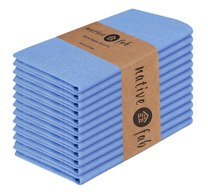 [Australia - AusPower] - Native Fab Cloth Dinner Napkins Set of 12 Cotton 17x17 Absorbent Soft Restaurant Hotel Quality - Cocktail Napkins, Wedding Dinner Napkins - Everyday Use, Easy Care Washable - Light Blue 