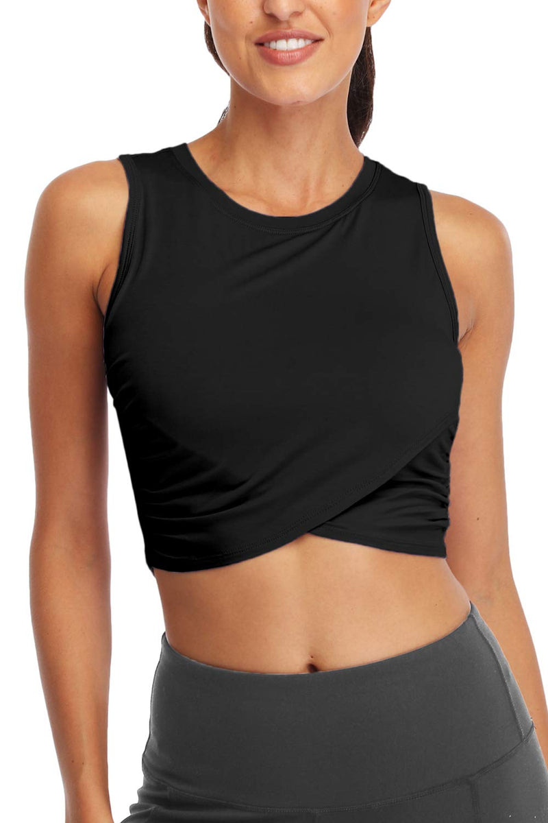 [Australia - AusPower] - Sanutch Workout Crop Tops for Women Slim fit Yoga Dance Tops Cropped Muscle Tank X-Small Black 